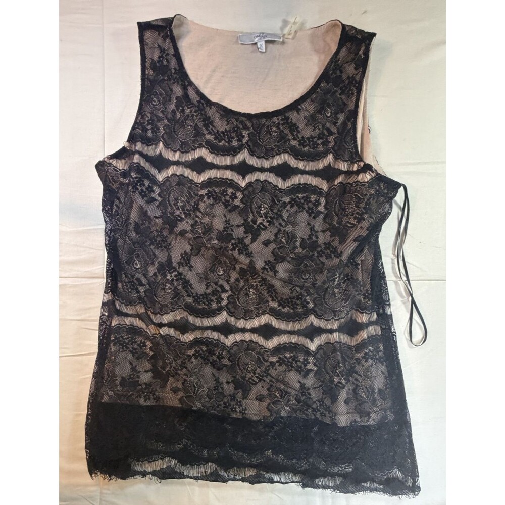 One7Six Black Floral Lace Tank Top Women's 1X Nude Lined Sleeveless